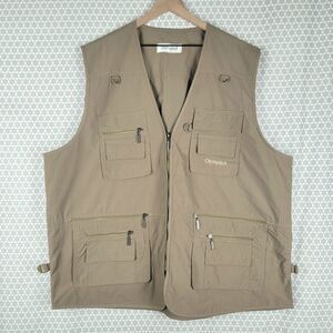 OlympinA Men's Size 3XL Fishing Utility Travel Multi Pocket Vest Brown